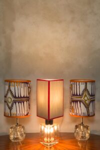 Cotton lampshades – 70’s Murano table glasses